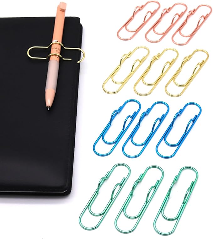 12-Pack Pen Holder Clips for Notebook, Journal and Planner | Paper Clip Pen Holder for Notebook, Holds Pens Under 0.5 Inch Thick, Office and School Supplies for Planners and Journals