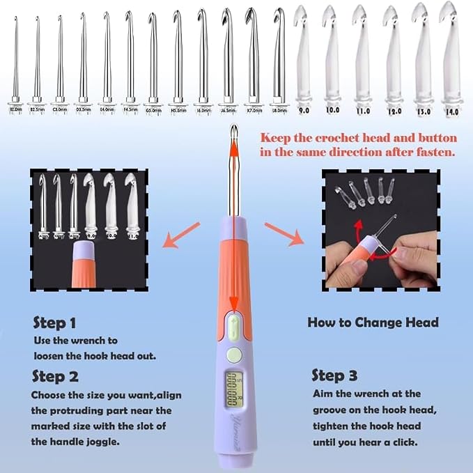 Yarniss 18 Size Digital Counting & Lighted Crochet Hooks Set 2.0mm-14.0mm