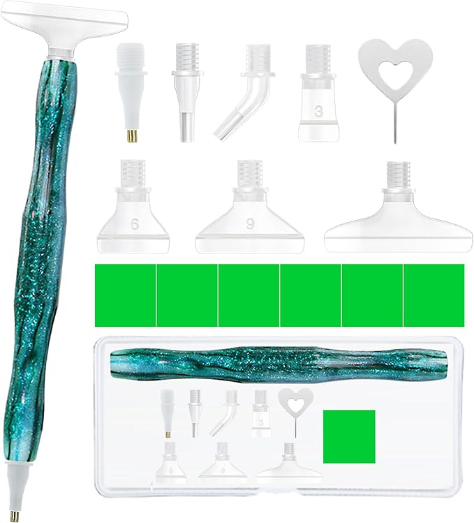 ZYNYXY 16PCS Ergonomic Diamond Art Pens Kits, Resin Diamond Painting Pen with Multifunctional Plastic Screw Thread Tips for 5D Diamond Painting (Starry Green B)