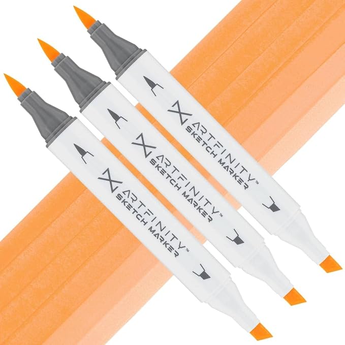 Artfinity Sketch Markers - Set of 3 - Light Orange YR1-1, Vibrant, Professional, Dye-Based Alcohol Markers for Artists, Drawing, Travel, & More