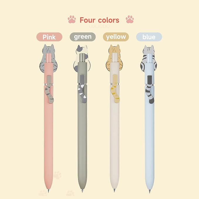 UIXJODO Cat Pens, 4 Pcs 0.5mm Cute Kawaii Black Ink Pens Fine Point Smooth Writing Pen, High-End Series Cat's Tail Retractable Pen for Journaling Note Taking (4 Pcs Cat)