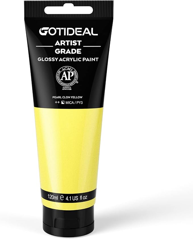 GOTIDEAL Metallic Acrylic Paint Pearl Clon Yellow Tubes(120ml, 4.1 oz) | Non Toxic, Non Fading, Rich Pigments,for Painters, Adults & Kids,Ideal for Canvas Wood Clay Fabric Ceramic Craft Supplies