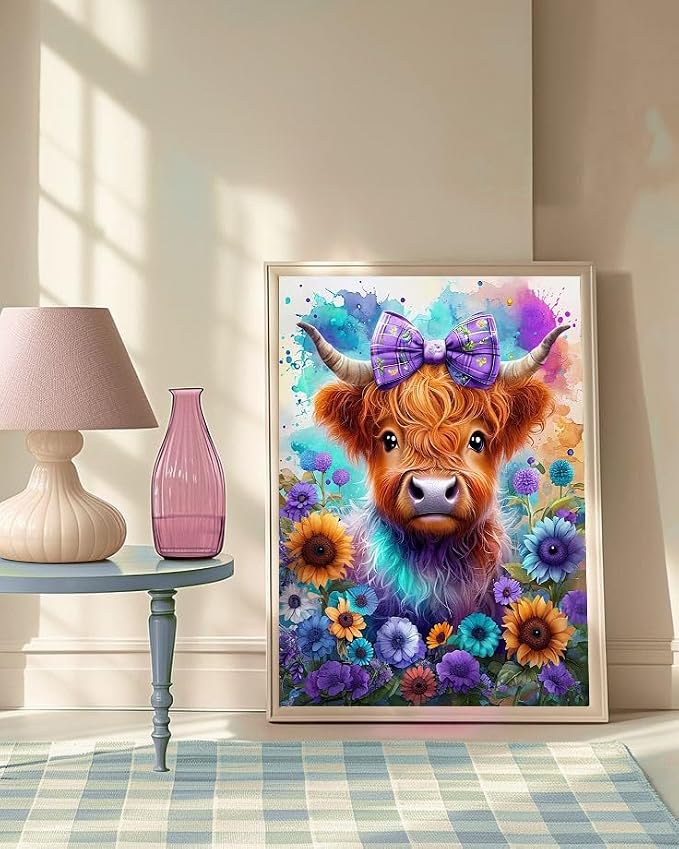 mrpwnle Cow Diamond Art Kits for Adults, Highland Cow Diamond Painting Kits | Highland Cow Diamond Art Painting Kits for Adults Beginner, DIY Round Full Gem Art Kit for Home Wall Decor Gifts 12x16 Inch