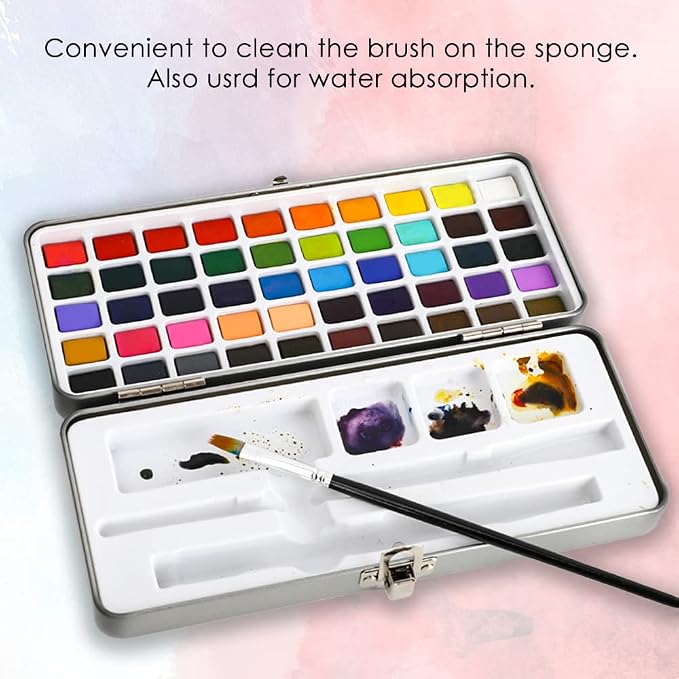 Grabie 50 Color Watercolor Paint Set with Detail Paint Brushes | High Pigment Paints, Blendable Colors, Portable Travel Case, Painting, Sketching, Illustration, Beginner And Hobby Artists