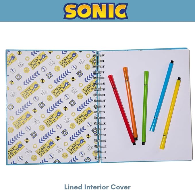 Sonic The Hedgehog Sketchbook for Kids with Washable Markers, 86 Blank Pages Spiral Bound, Sonic and Shadow