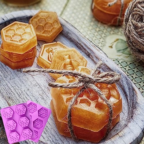 Honeycomb Silicone Molds, 2 Pack Honeycomb Soap Mold 12 Cavity | Hexagon Bee Honeycomb Molds for Homemade Soap Lotion Bar Wax Melt Beeswax Candle, Non-stick Baking Mold for Muffin Chocolate