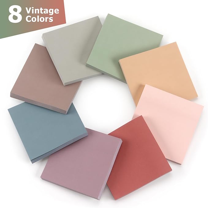 OSBOO Sticky Notes 3x3 Inch 8 Pack Vintage Colors, 80 Sheets/Pad