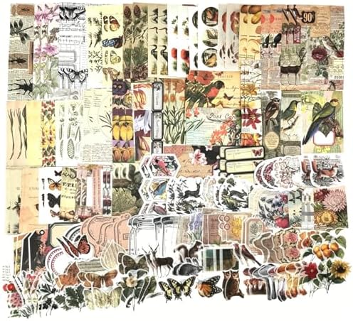 Esweny 200 Pieces Vintage Ephemera Scrapbooking Supplies Pack for Journaling, Decoupage Paper Scrapbook Stickers Kit for Junk Journal Planners Collage Craft Notebooks Album (Forests)