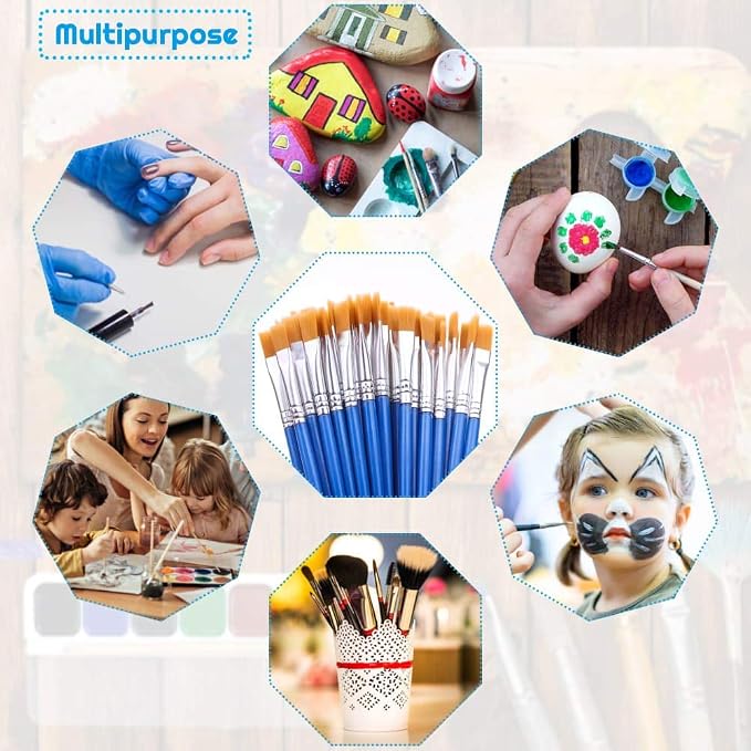 50 Pcs Flat Paint Brushes for Touch Up, Anezus Small Paint Brushes for Classroom Craft Brushes for Acrylic Watercolor Face Painting