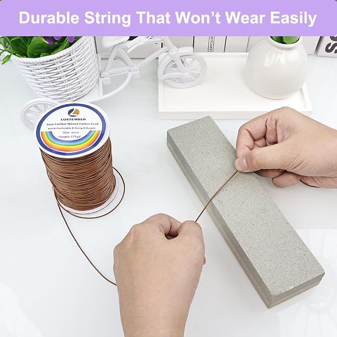 LUSTEMBER 1mm Faux Leather Waxed Cotton Cord, 175 Yards – Durable Necklace String, Soft and Textured Cord for Necklaces, Bracelets, and Jewelry Making