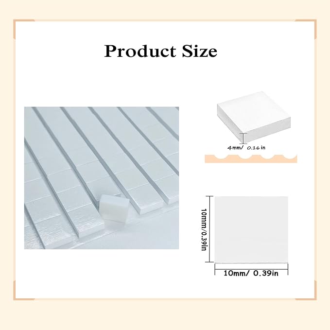 ACFELLE 1000 Pieces 3D Foam Dots Dual-Adhesive Square, 0.4inch Double Sided Pop Dots Sticky Mount Tape for Craft DIY Art or Office Supplies, Shockproof Buffer Adhesive Foam, 4 Sheets