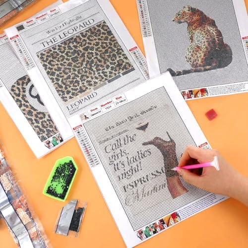 Yeaqee 4Pcs Diamond Art Kits for Adult Gem Painting Kit, Leopard Print