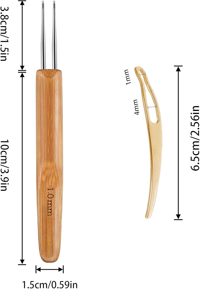 AUGSUN Dreadlock Crochet Hook Tool 1.0mm Hair Crochet Needle for Locs | 3 Dreadlocks Needle, 2 Locking Tool, Bamboo and Stainless Steel, Hair Braid Craft DIY, Dreadlock Locs Weaving Hair Extension