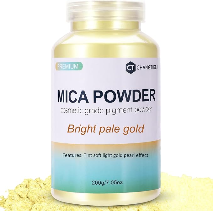 Mica Powder,7.05OZ（200g）,Bright Pale Gold Mica Powder Pigment for Epoxy Resin，Lip Gloss，Car Paint，Dye，Soap Making，Nail Polish,Epoxy Resin,Candle Making,Bath Bombs