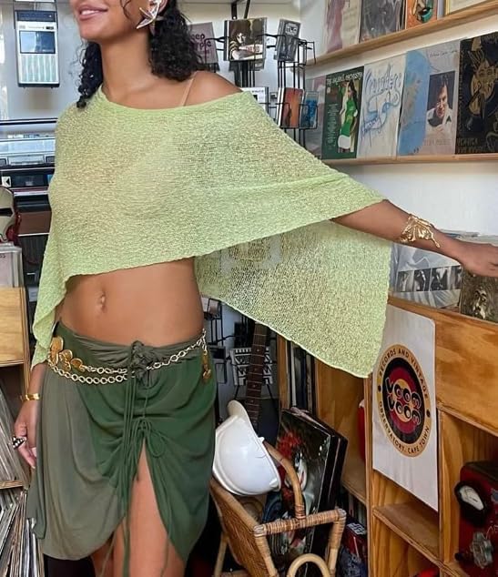 Women Sheer Poncho Shawl Top Lightweight Knit Pullover Beach Cover Up Tops