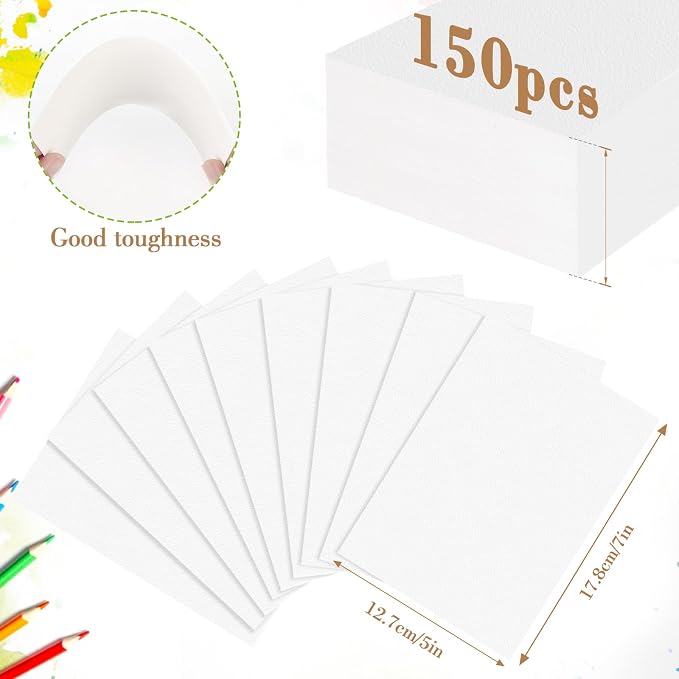 150PCS 5x7 Watercolor Paper Bulk, 140lb/300g Cold Press Thick Water Color Paper Pad for Child Adult, White Art Paper for Drawing Painting Markers Gouache, Textured Cotton Paper Sheets