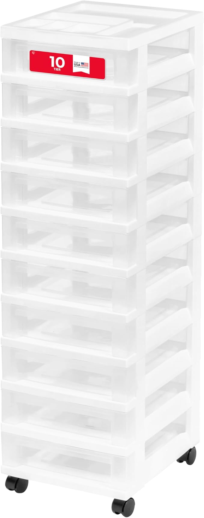 IRIS USA 10-Drawer Rolling Storage Cart, White/Clear
