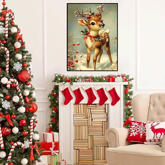 HHMATITS Christmas Deer Diamond Art Kits for Adults 12x16Inch
