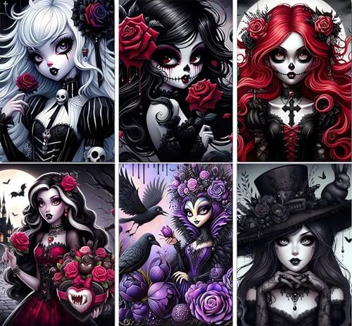6-Pack Halloween Diamond Art Kits for Adults, Diamond Painting 12x16 Inch
