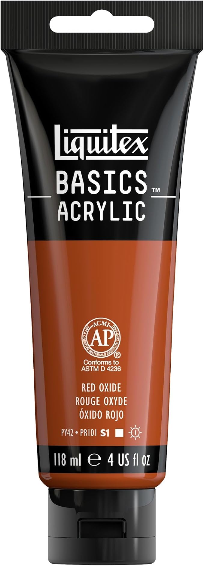 Liquitex BASICS Acrylic Paint, 4-oz Tube, Red Oxide | Medium Viscosity, Satin Finish, Lightfast, Fine Art Pigments, Range of Opacities, Easy Blending