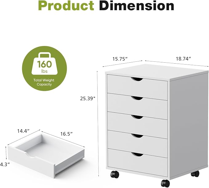 Sweetcrispy 5 Drawer Wooden Dresser, Storage Cabinets, Room Organization