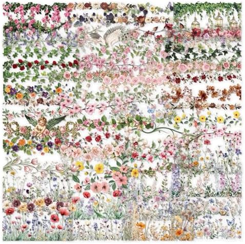 60PCS Watercolor Floral Vine PET Stickers Clear Waterproof Aesthetic Garden