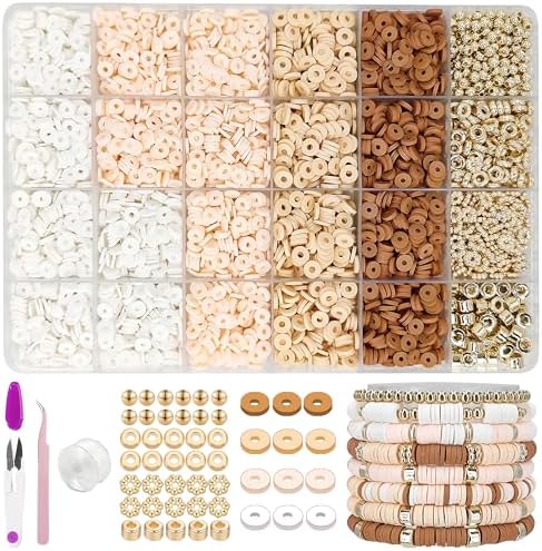 MIIIM Neutral Clay Bead Bracelet Kit, Heishi Beads, Flat Clay Beads and Gold Spacer Beads for Jewelry Making, Friendship Bracelet Beads Kit for Crafts, Concert, Raves, Gifts (Camel Coral)