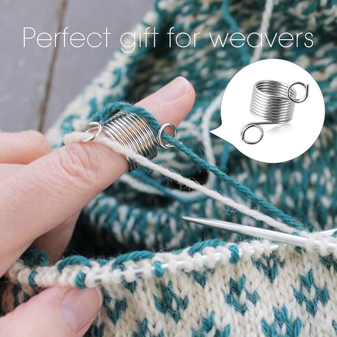 Yarn Guide Knitting Thimble, 2 Piece 2 Size Stainless Steel Coiled Knitting Thimble Finger Ring for Knitting Crafts Accessories Tool