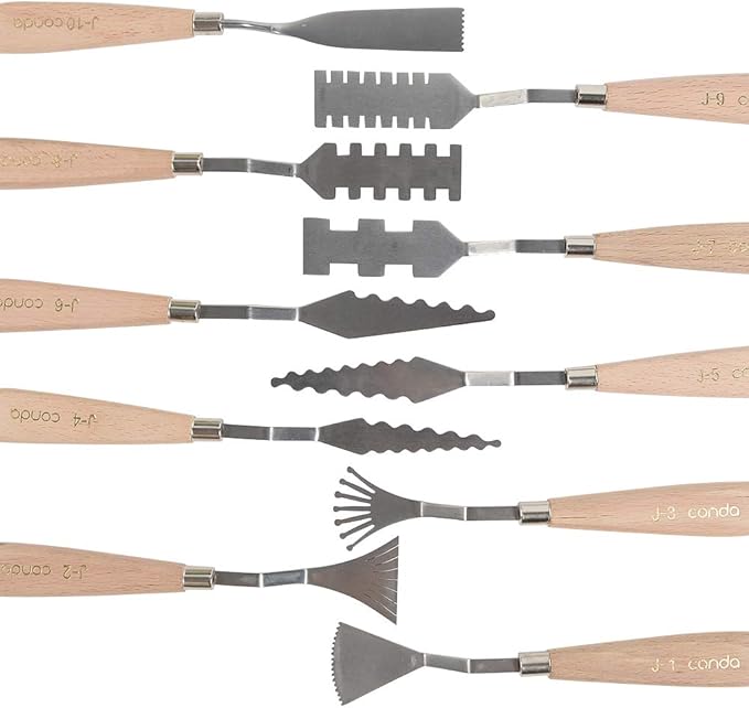 CONDA Palette Knife Set -10Pcs Stainless Steel Spatula Pallet Knife Painting Tools Metal Knives Wood Handle with Different Shapes and Sizes
