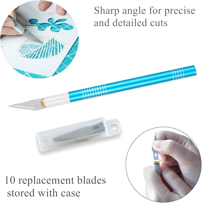 39 Pcs Rotary Cutter Set- Quilting Kit incl. 45mm Fabric Cutter with 5 Extra Blades, A4 Cutting Mat, 2 Craft Knife Set, Ideal for Crafting, Sewing, Patchworking Turquoise