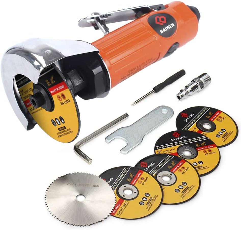 Air Cut Off Tool with 5Pcs 3-inch Die Grinder Cut-Off Wheels, Pneumatic Metal Sheet Cutting Tool, Heavy Duty Air Cutter Cut off Tool