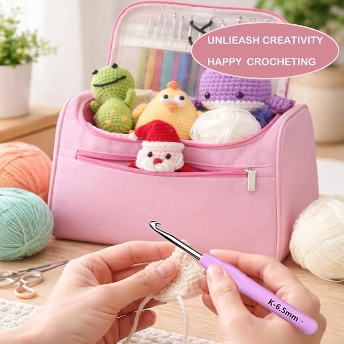 Yarniss Crochet Kit for Beginners,All in One Crochet Kit for Adult,Pink | Crochet Set with 1120 Yards Yarn & 12 Ergonomic Crochet Hooks, Learn to Crochet with Step by Step Video Tutorial