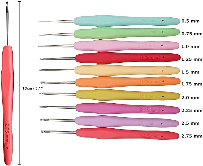 Yarniss 20 Size Crochet Hooks 0.5mm-10mm,Ergonomic Hook for Arthritic Hand