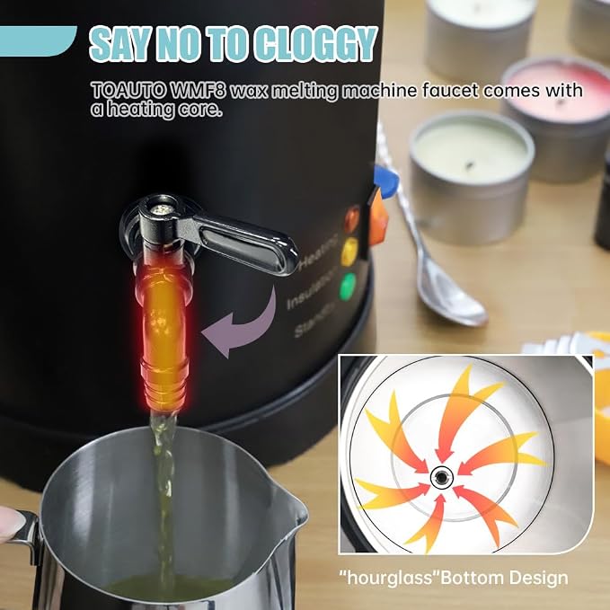 TOAUTO 16Lbs Large Wax Melter for Candle Making, Electric Wax Melting Container Holds 16Lbs Melted Wax with Heating Core Spout & Bottom Design for Commercial Candle Business