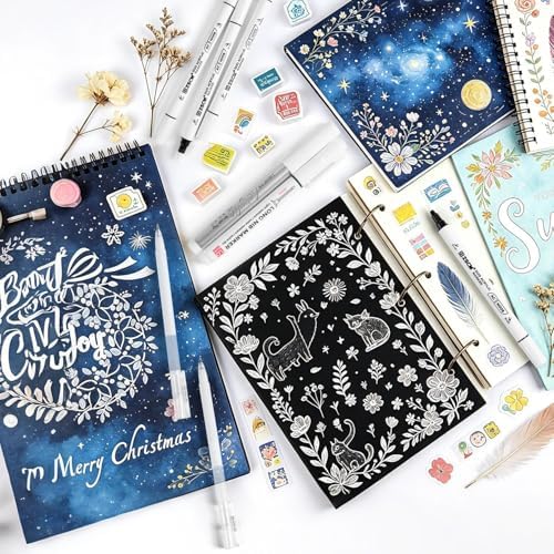 8 Pack White Acrylic Ink Pens for Drawing, Fine Point White Gel Pens, Brush Tip Markers，Dual-Tip Opaque Acrylic Markers for Highlighting Drawing, Sketching, Illustration, Card Making