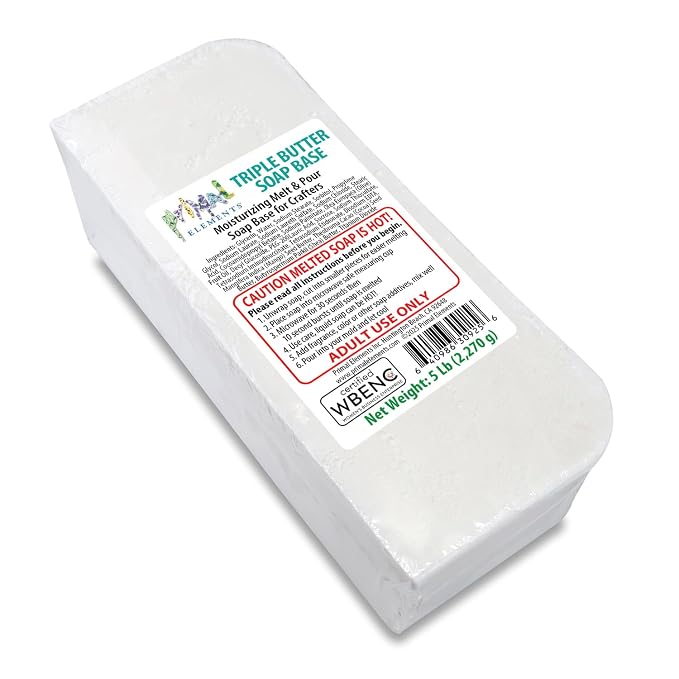 Primal Elements Triple Butter Soap Base (Mango, Shea, and Cocoa Butter) - Moisturizing Melt and Pour Glycerin Soap Base for Crafting and Soap Making, Easy to Cut - 5 Pound