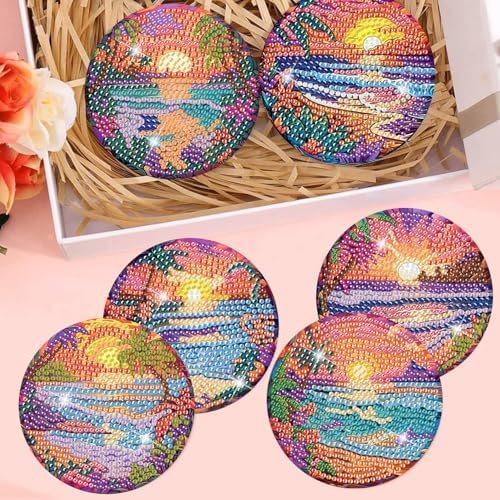 8 Pcs Diamond Art Coasters Kit for Adult with Holder, Diamond Coaster 4x4in