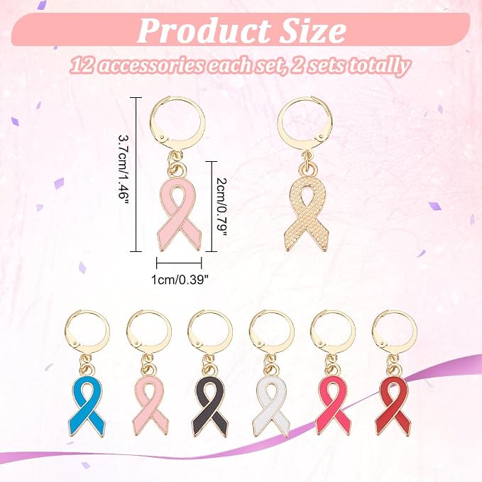 NBEADS 24 Pcs Awareness Ribbon Stitch Markers, Alloy Enamel Crochet Stitch Marker Charms with 304 Stainless Steel Clasp Stitch Marker for Sewing Accessories (HJEW-PH01815-US6)