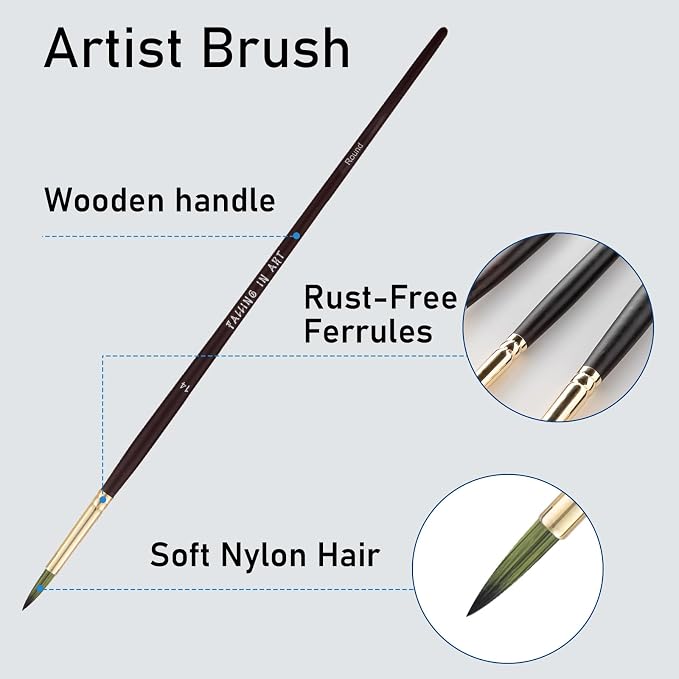 Falling in Art 9 PCS Long Handle Round Paint Brushes Set