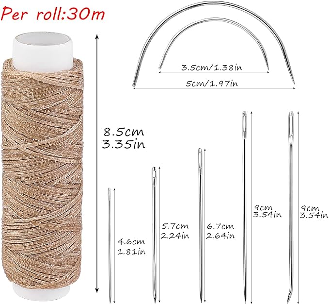 Waxed Thread, Upholstery Needle and Thread 32 Yards Khaki