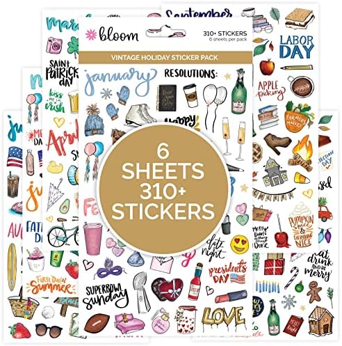 bloom daily planners Holiday Seasonal Planner Sticker Sheets - Vintage Seasonal Sticker Pack - Removable & Repositionable - Over 310 Stickers Per Pack!