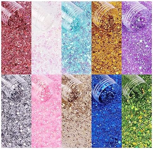 Holographic Chunky and Fine Glitter Mix, 20 Colors for Resin, Iridescent Nail, Cosmetic Eye Hair Face Body, Flakes Sequins for Epoxy Resin Tumbler DIY Arts Crafts
