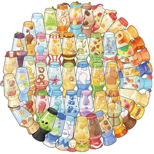 50pcs Lava lamp Stickers for Laptop Water Bottles, Transparent PET Waterproof Adhesive Lava Light Decals for Kids Birthday Party Scrapbook Phone (Lava Light)