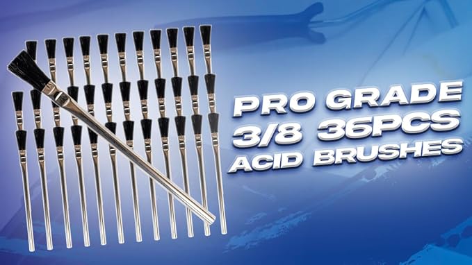 Pro Grade Acid Brushes, 3/8 Inch Flux Brush for Glue & Grease, 36 Count | Soldering, plumbing & welding | Epoxy, resin & adhesives | Boar hair bristles, metal ferrule | Jewelry & crafts