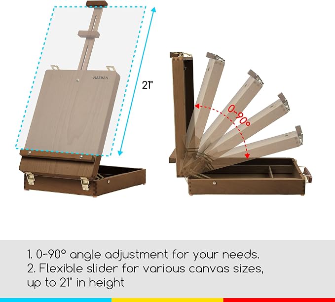 MEEDEN Table Top Easel for Painting: Portable Tabletop Easel with Storage | Wood Easel for Adults - Sketch Box Easel for Students Artist Beginner - Art Desk Easel for Plein Air Walnut 15"x10.5"