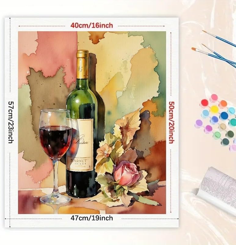Wine and Flower Art Paint by Numbers Kit for Adults - DIY Wine Bottle and Colorful Glass Painting on Canvas 16x20 Inches,Acrylic Paint Set,Suitable for Beginners,Art for Home Decoration/Gift