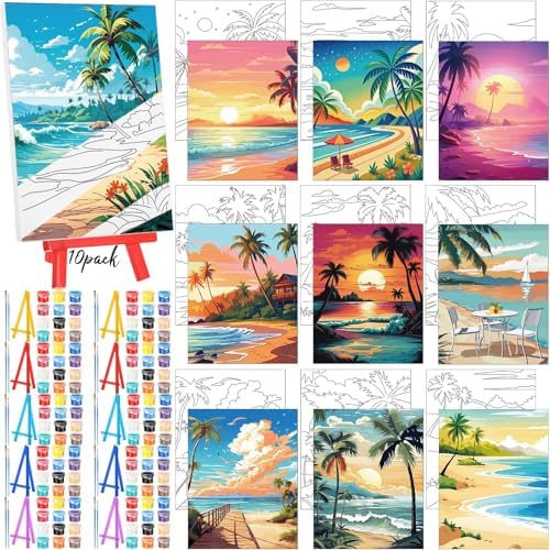 Blosssound 10 Set Pre Printed Canvas for Painting 5x7, Hawaii Canvas