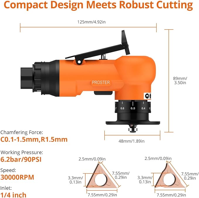 Proster Pneumatic Chamfer Air Deburring Tool 30000 RPM 22Pcs Dual-Blade