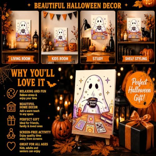 Halloween Paint by Numbers Kit for Kids with Frame Easel Ghost 8x12 inch