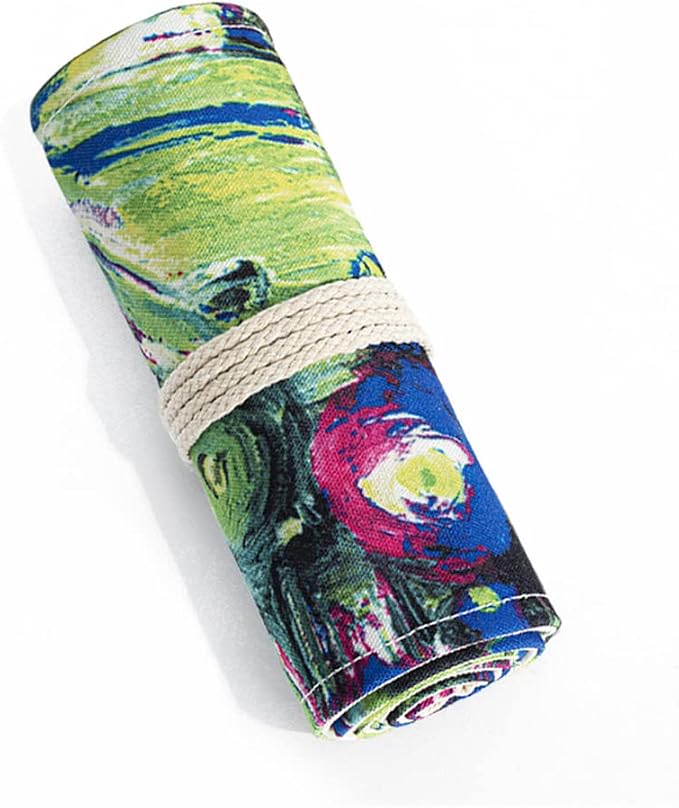 DIYOMR 24/36/72 Slots Pencil Wrap Pencil Rolls, Artist Colored Pencils Roll Up Bag Short Brushes Pouch Case Pencils Organizer for Drawing Coloring and Sketching,No Pencils (Ink Painting, 72slots)